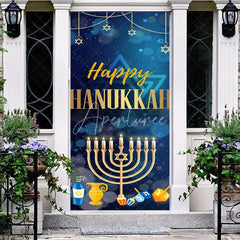 Aperturee - Aperturee Fantasy Blue Bokeh Candlestick Hanukkah Door Cover