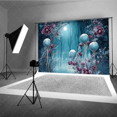 Aperturee - Aperturee Fantasy Blue Forest Photography Backdrop Glowing Magic Orb Mysterious Woods Photo Background Dreamy Moonlight Photo