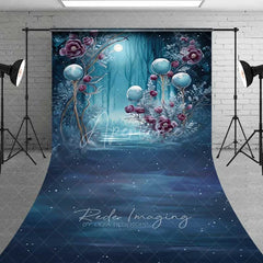 Aperturee - Aperturee Fantasy Blue Forest Sweep Photo Backdrop Glowing Magic Orb Woods Background Dreamy Moonlight Floor Prop