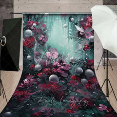 Aperturee - Aperturee Fantasy Floral Pearl Sweep Backdrop Burgundy Flowers Teal Mist Photography Floor Mat Artistic Dreamy Decoration