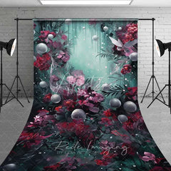 Aperturee - Aperturee Fantasy Floral Pearl Sweep Backdrop Burgundy Flowers Teal Mist Photography Floor Mat Artistic Dreamy Decoration