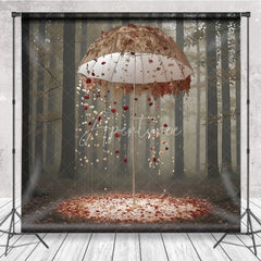Aperturee - Aperturee Fantasy Forest Backdrop Floral Umbrella Rain Magic Woods Background Dreamy Fairytale Valentine Portrait Prop