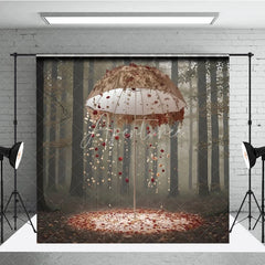 Aperturee - Aperturee Fantasy Forest Backdrop Floral Umbrella Rain Magic Woods Background Dreamy Fairytale Valentine Portrait Prop