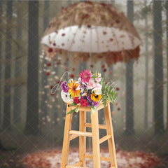 Aperturee - Aperturee Fantasy Forest Backdrop Floral Umbrella Rain Magic Woods Background Dreamy Fairytale Valentine Portrait Prop