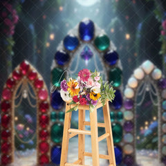 Aperturee - Aperturee Fantasy Gemstone Arch Waterfall Backdrop Magical Night Forest Moon for Birthday Party