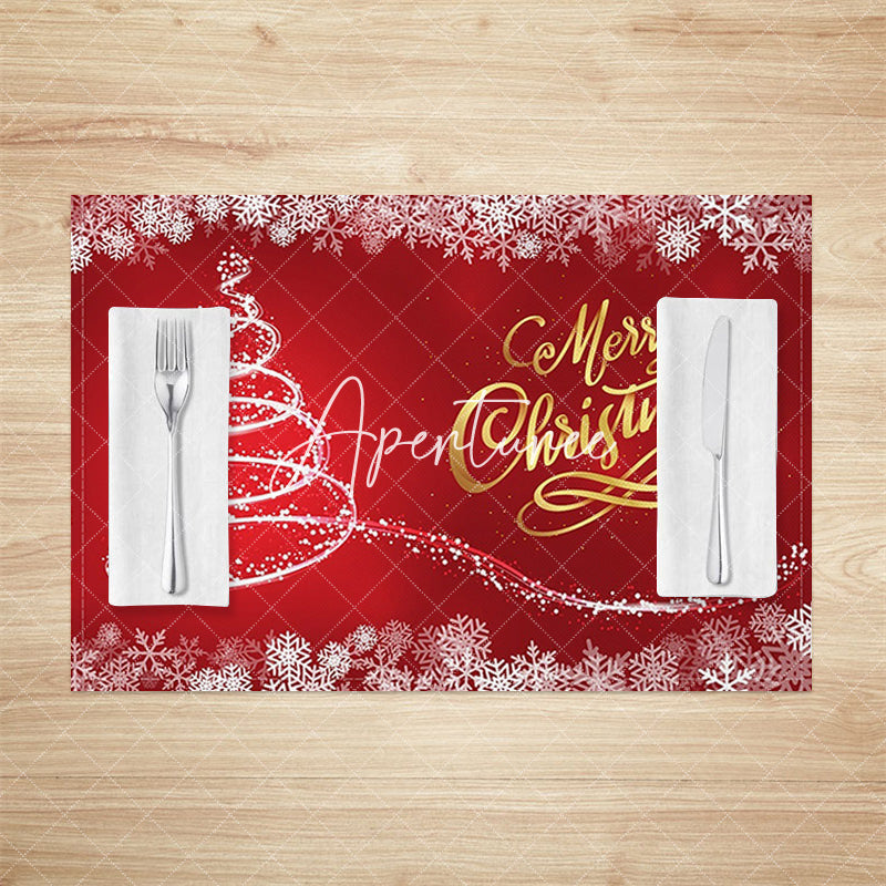 Aperturee - Aperturee Fantasy Snowflakes Red Bokeh Xmas Set Of 4 Placemats