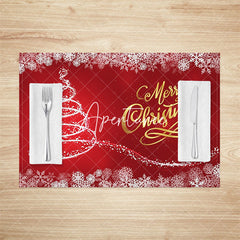 Aperturee - Aperturee Fantasy Snowflakes Red Bokeh Xmas Set Of 4 Placemats