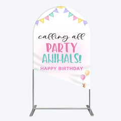 Aperturee - Aperturee Farm Animals Birthday Arched Backdrop ’Calling All Party Animals’ for Rustic Farmhouse Barnyard Party Decor