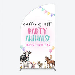 Aperturee - Aperturee Farm Animals Birthday Half Moon Arched Backdrop ’Calling All Party Animals’ for Rustic Farmhouse Barnyard Party Decor