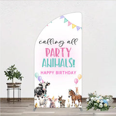 Aperturee - Aperturee Farm Animals Birthday Half Moon Arched Backdrop ’Calling All Party Animals’ for Rustic Farmhouse Barnyard Party Decor