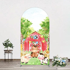 Aperturee - Aperturee Farm Animals Red Barn Happy Birthday Arch Backdrop
