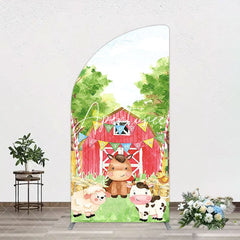 Aperturee - Aperturee Farm Animals Red Barn Happy Birthday Arch Backdrop