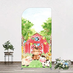 Aperturee - Aperturee Farm Animals Red Barn Happy Birthday Arch Backdrop