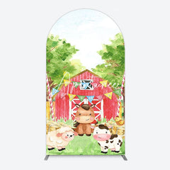 Aperturee - Aperturee Farm Animals Red Barn Happy Birthday Arch Backdrop