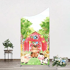Aperturee - Aperturee Farm Animals Red Barn Happy Birthday Arch Backdrop