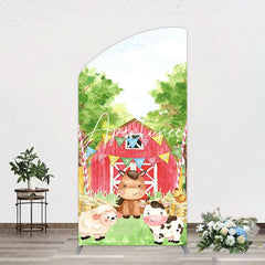 Aperturee - Aperturee Farm Animals Red Barn Happy Birthday Arch Backdrop