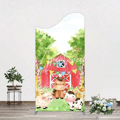Aperturee - Aperturee Farm Animals Red Barn Happy Birthday Arch Backdrop