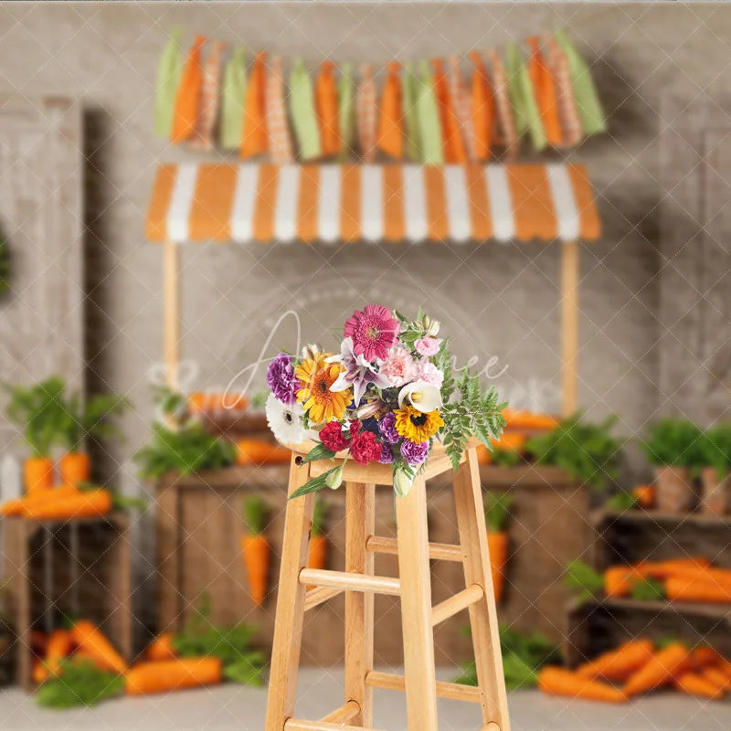 Aperturee - Aperturee Farmer’s Market Carrot Stand Backdrop Easter Garden Barn Door Photography Background