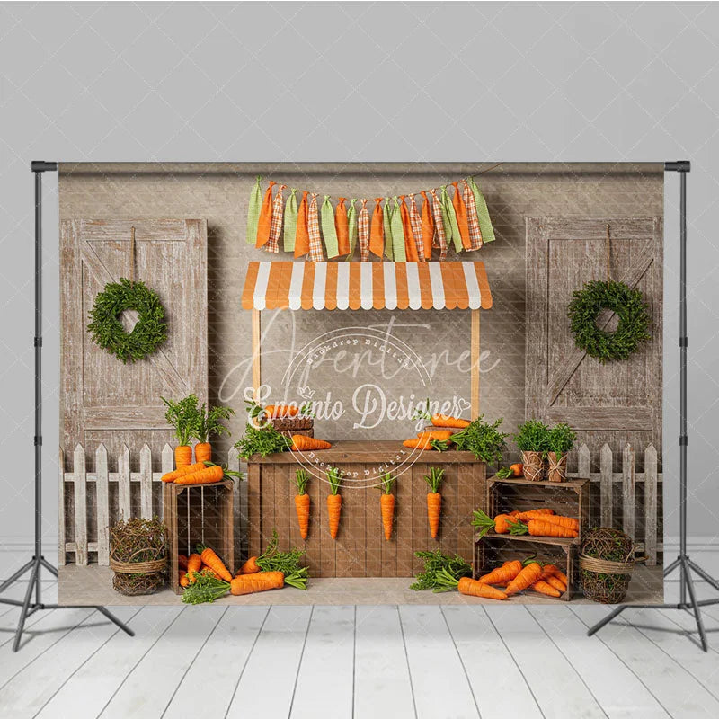 Aperturee - Aperturee Farmer’s Market Carrot Stand Backdrop Easter Garden Barn Door Photography Background