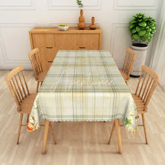 Aperturee - Aperturee Farmhouse Fall Tablecloth with Pumpkins and Green Stripes for Thanksgiving Holiday and Autumn Kitchen Decor