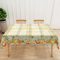 Aperturee - Aperturee Farmhouse Fall Tablecloth with Pumpkins and Green Stripes for Thanksgiving Holiday and Autumn Kitchen Decor