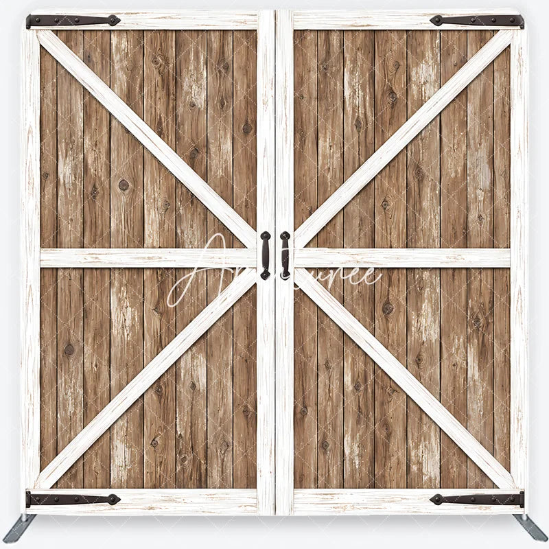 Aperturee - Aperturee Farmhouse Rustic Wooden Barn Door Square Double-Sided Backdrop White X-Brace and Black Handles for Photography