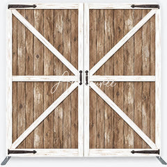 Aperturee - Aperturee Farmhouse Rustic Wooden Barn Door Square Double-Sided Backdrop White X-Brace and Black Handles for Photography