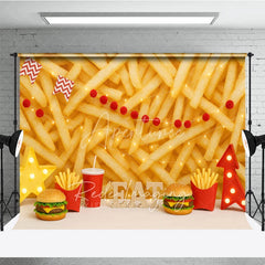 Aperturee - Aperturee Fast Food Burger and Fries Photography Backdrop Junk Food Theme Birthday Photo Background