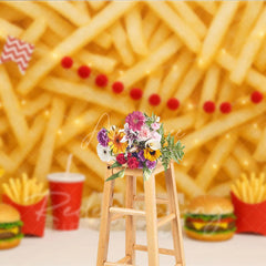 Aperturee - Aperturee Fast Food Burger and Fries Photography Backdrop Junk Food Theme Birthday Photo Background
