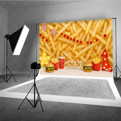 Aperturee - Aperturee Fast Food Burger and Fries Photography Backdrop Junk Food Theme Birthday Photo Background
