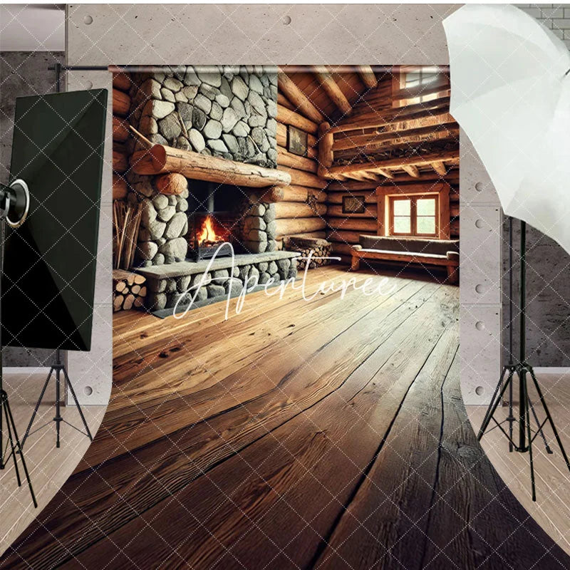 Aperturee - Aperturee Fathers Day Rustic Wood Cabin Fireplace Sweep Backdrop