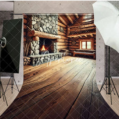 Aperturee - Aperturee Fathers Day Rustic Wood Cabin Fireplace Sweep Backdrop