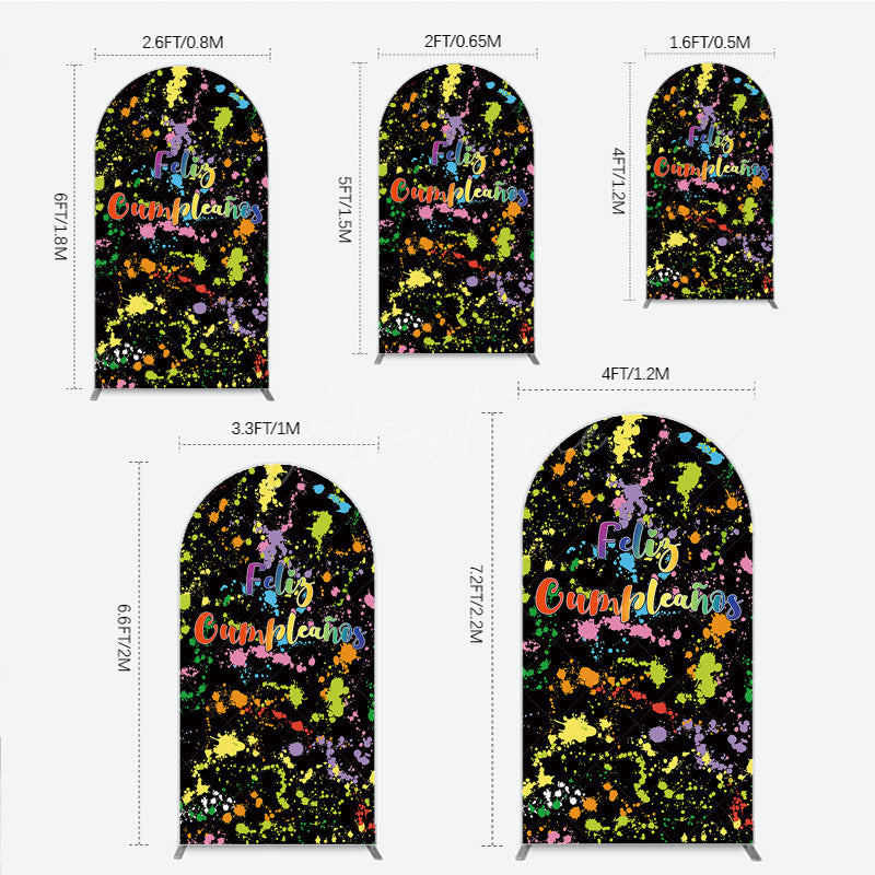 Aperturee Aperturee Feliz Cumplea?os Arch Backdrop Banner Colorful Paint Splatter Party Decor Spanish Happy Birthday Photo Prop