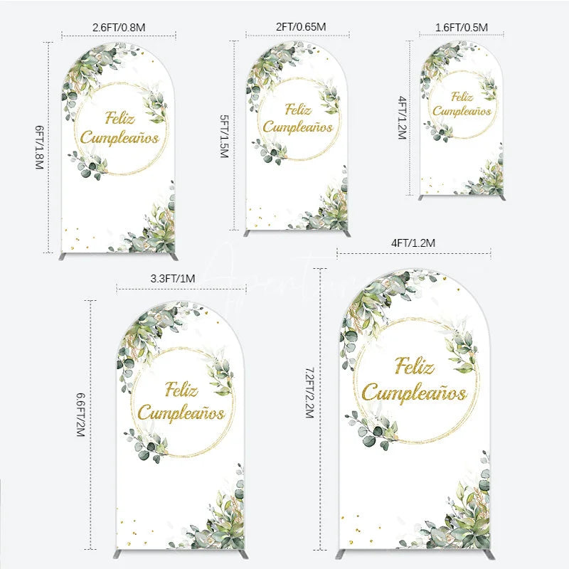 Aperturee - Aperturee Feliz Cumplea?os Arch Backdrop Eucalyptus Greenery Gold Frame Birthday Party Decor