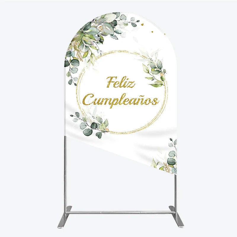 Aperturee - Aperturee Feliz Cumplea?os Arch Backdrop Eucalyptus Greenery Gold Frame Birthday Party Decor