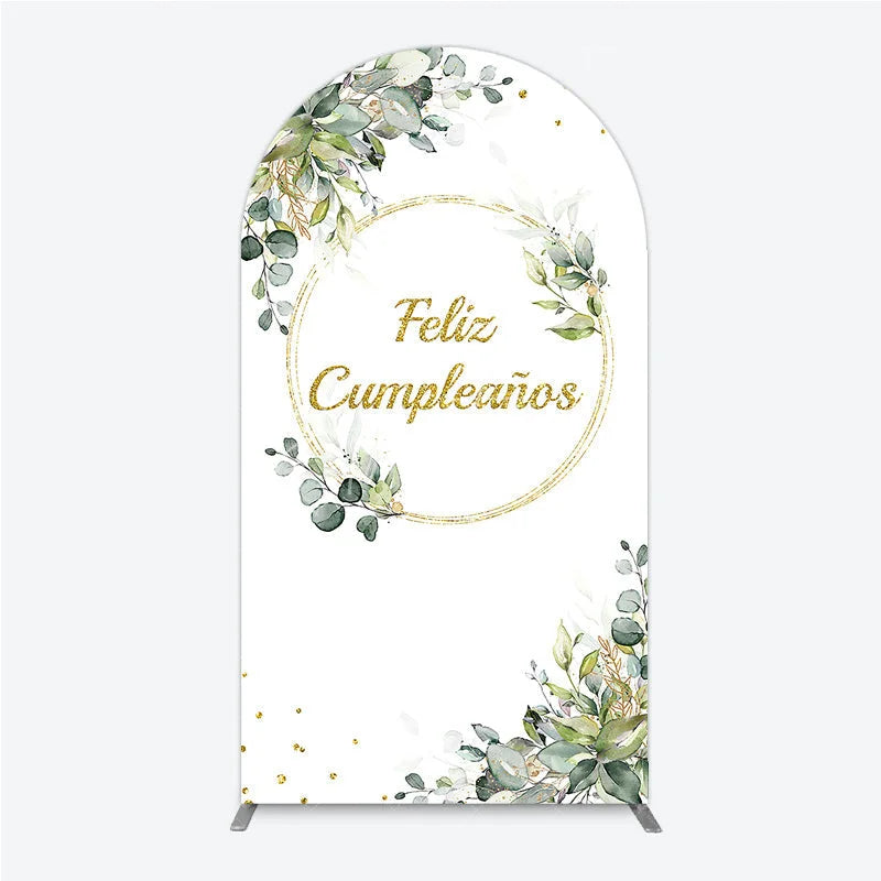 Aperturee - Aperturee Feliz Cumplea?os Arch Backdrop Eucalyptus Greenery Gold Frame Birthday Party Decor
