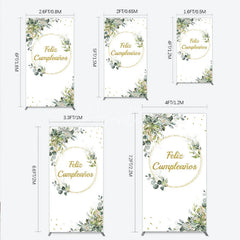 Aperturee - Aperturee Feliz Cumplea?os Rectangle Backdrop Eucalyptus Greenery Gold Frame Birthday Party Decor