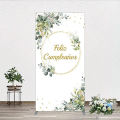 Aperturee - Aperturee Feliz Cumplea?os Rectangle Backdrop Eucalyptus Greenery Gold Frame Birthday Party Decor