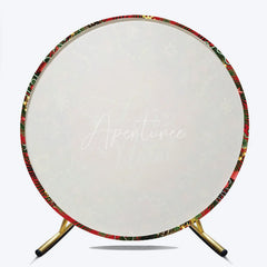 Aperturee - Aperturee Feliz Natal Red Round Backdrop Christmas Wreath Pine Cone Decor Prop