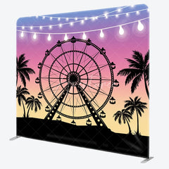 Aperturee - Aperturee Ferris Wheel at Sunset Double-Sided Tension Fabric Backdrop Carnival Festival with Palm Trees Party Photo Booth