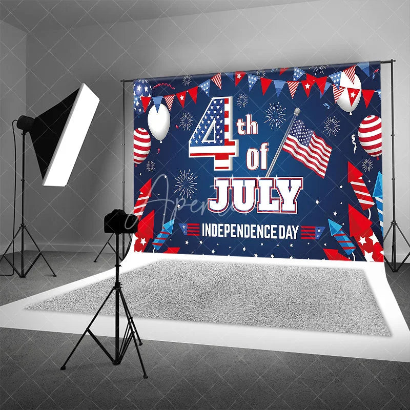 Aperturee - Aperturee Festive 4th of July Independence Day Backdrop American Flag Fireworks Red White Blue Party Decor