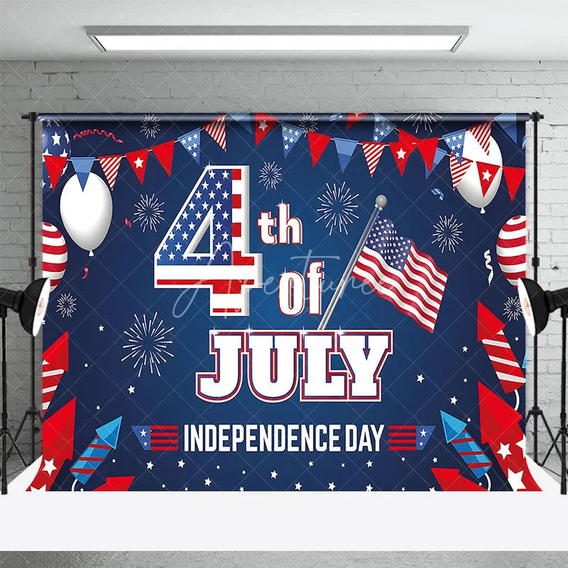 Aperturee - Aperturee Festive 4th of July Independence Day Backdrop American Flag Fireworks Red White Blue Party Decor