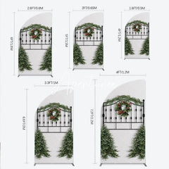 Aperturee - Aperturee Festive Black Metal Half Moon Arch Backdrop with Christmas Wreath Pine Garland and Red Berries Holiday Party Decor.