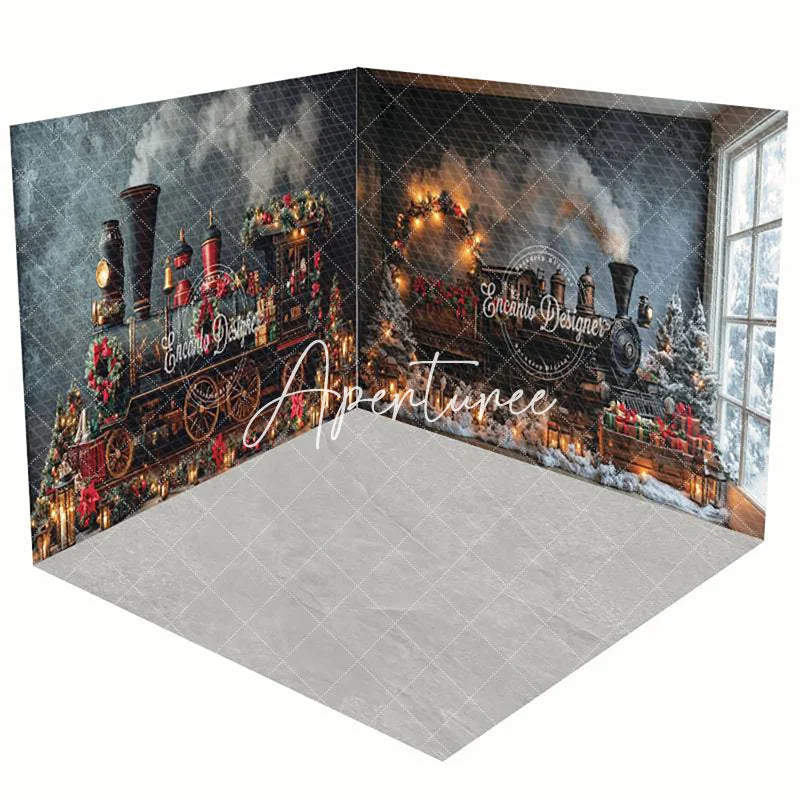 Aperturee - Aperturee Festive Christmas Express Train Room Set Backdrop