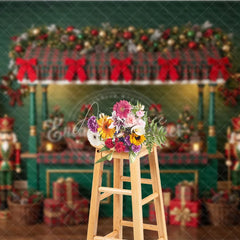 Aperturee - Aperturee Festive Christmas Market Stall Holiday Backdrop with Plaid Canopy Decorated Trees and Wrapped Gifts