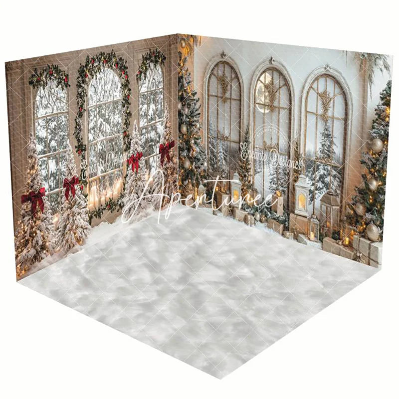 Aperturee - Aperturee Festive Christmas Vibe Window Snowy Room Set Backdrop