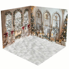 Aperturee - Aperturee Festive Christmas Vibe Window Snowy Room Set Backdrop