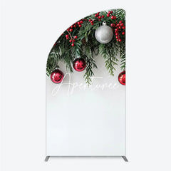 Aperturee - Aperturee Festive Green Pine Red Berry Christmas Half Moon Arch Backdrop Elegant Red and Silver Ornament Holiday Decor