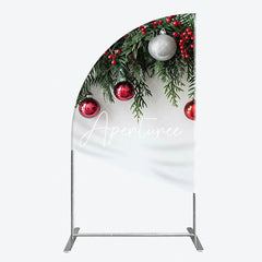 Aperturee - Aperturee Festive Green Pine Red Berry Christmas Half Moon Arch Backdrop Elegant Red and Silver Ornament Holiday Decor