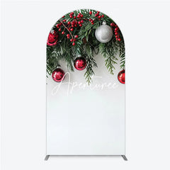 Aperturee - Aperturee Festive Red and Green Christmas Garland Round Top Arch Backdrop with Berries and Ornaments Holiday Decor